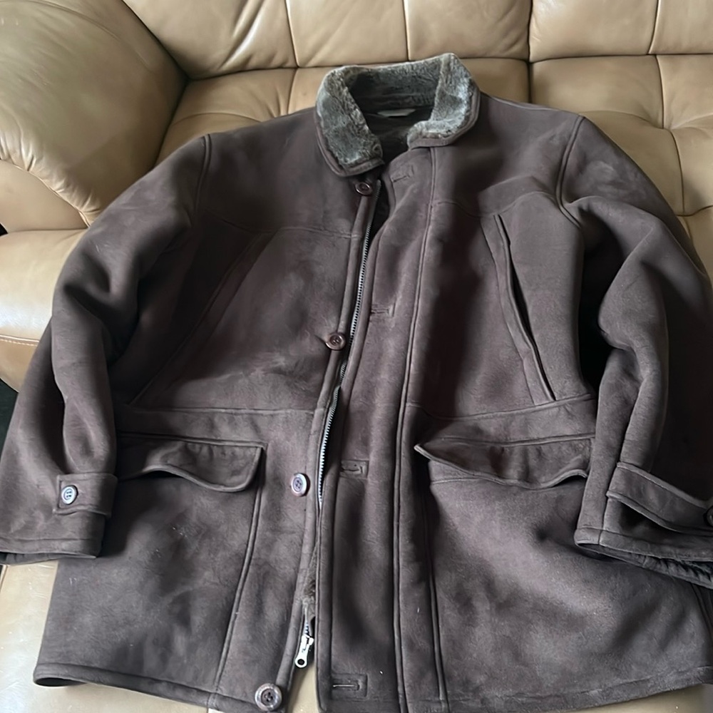 Utex Men’s ultra suede coat, lined with faux fur, lots of pockets.